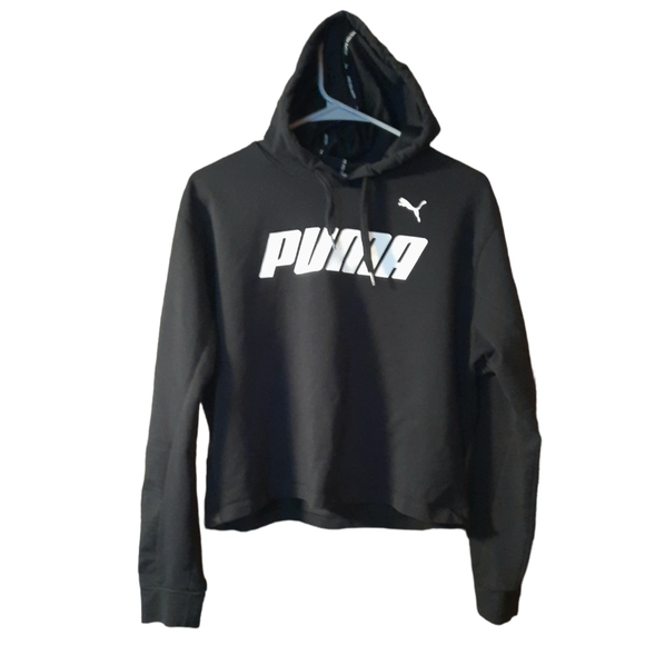 PUMA Essential Logo Cropped Hoodie Black Womens Size Medium Keeps You Dry - Picture 1 of 4